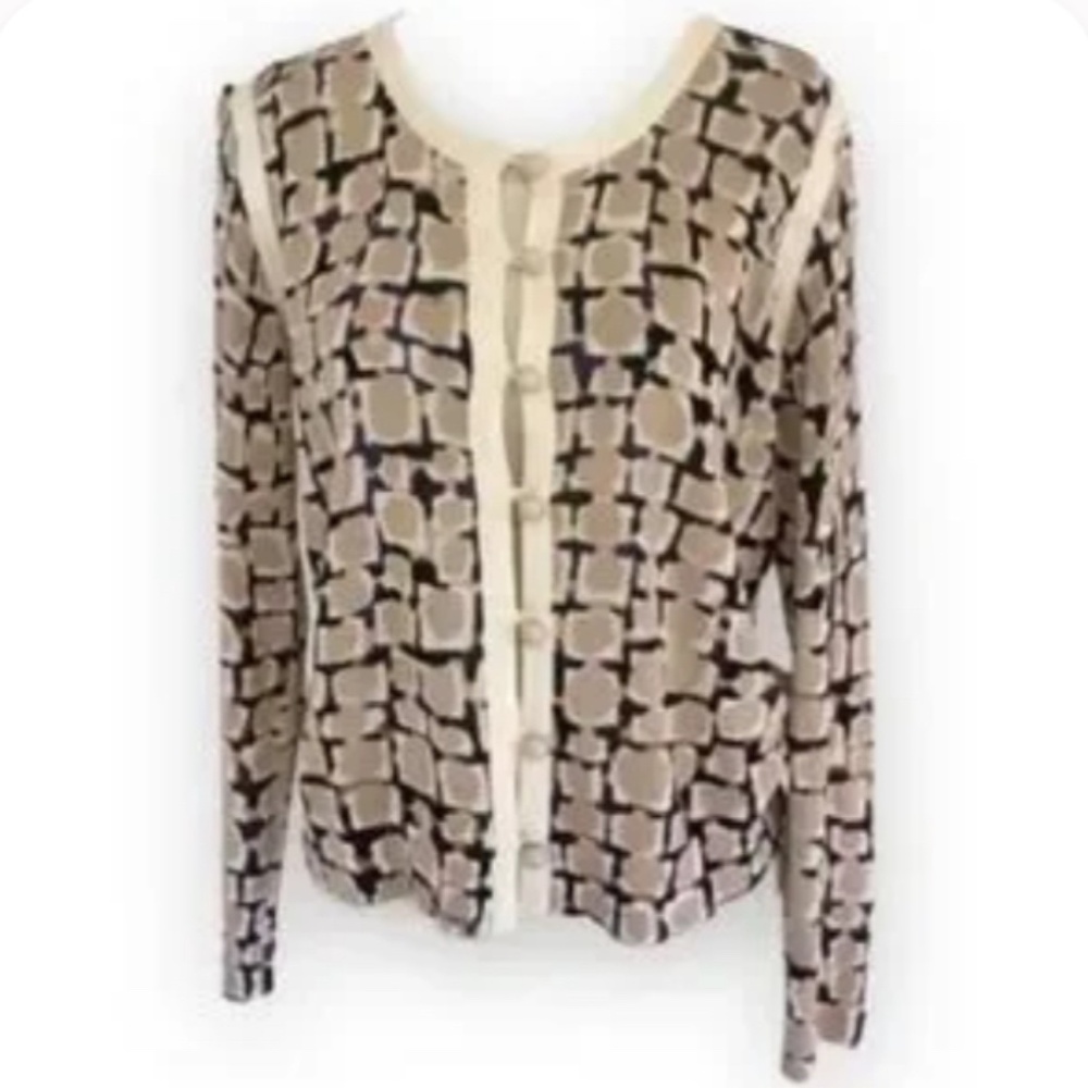 Nic + Zoe Time Abstract Square Navy/Cream Pattern Print Shrug Size L